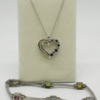 Multi Gemstone 925 Heart Necklace & Bracelet