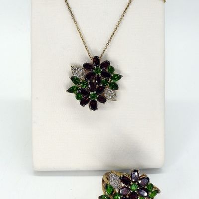 Poinsettia Flower Gold Tone 925 Set