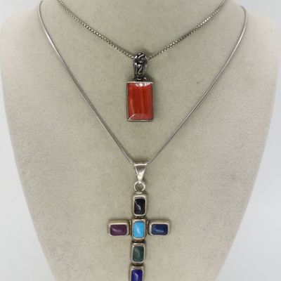 2 Southwest Style 925 Spiney Oyster Necklaces