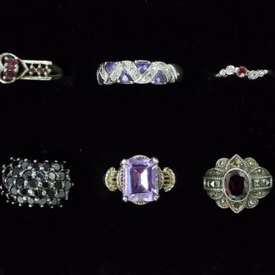 Six Sterling Fashion Gemstone Rings
