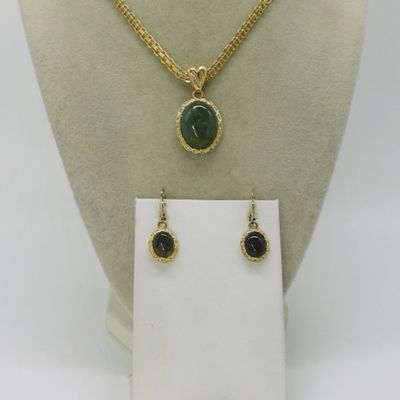 Green Adventurine Gold Tone 925 Matching Set