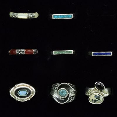 Eight Gemstone Fashion Rings, Sterling