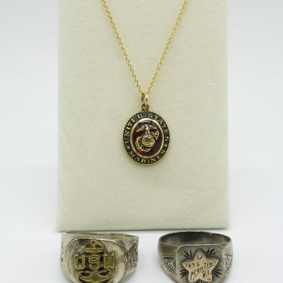 Vintage Military Rings & Necklace
