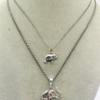 Two Sterling Silver Elephant Pendants
