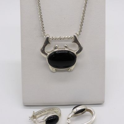Sterling Black Onyx Crab Necklace & Earrings