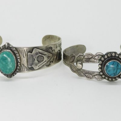 Two Vintage 925 Turquoise Cuff Bracelets