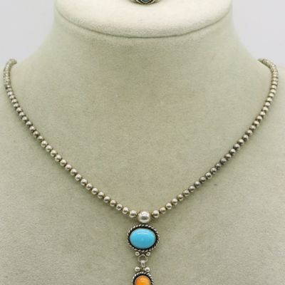 Q.T. Sterling Turquoise Necklace & Ring Set