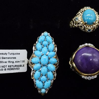 3 Sterling Turquoise Rings