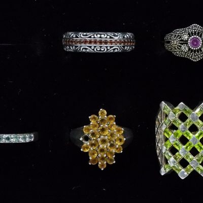 Five Sterling Gemstone Fashion Rings