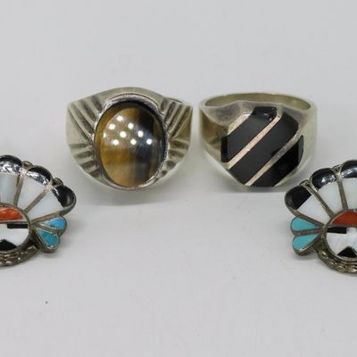 Two 925 Taxco Rings & Zuni Style Cufflinks