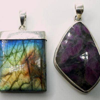 Abalone & Ruby Feldspar 925 Pendants