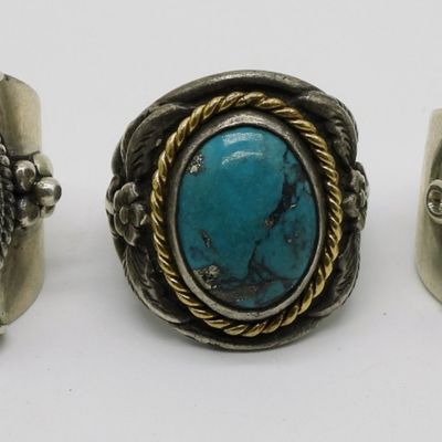 Three Sterling Turquoise Rings, Mexico & Southwest