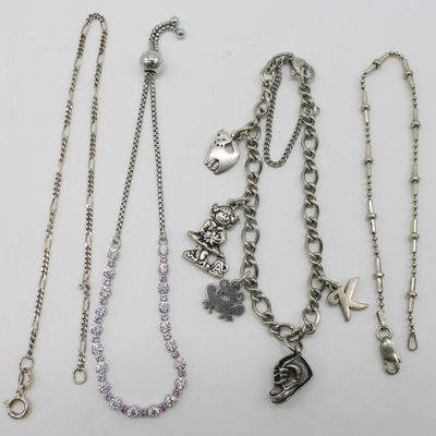 Four Sterling Bracelets / Anklet