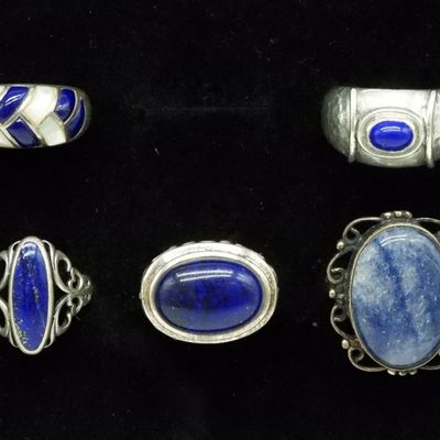 Five Sterling Blue Gemstone Rings