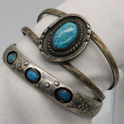 2 Sterling Turquoise Cuff Bracelets