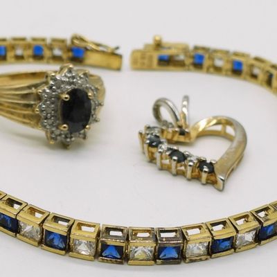Gold-Tone Sterling Sapphire Color Jewelry Set