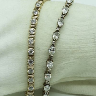 2 Gold Tone Sterling Tennis Bracelets
