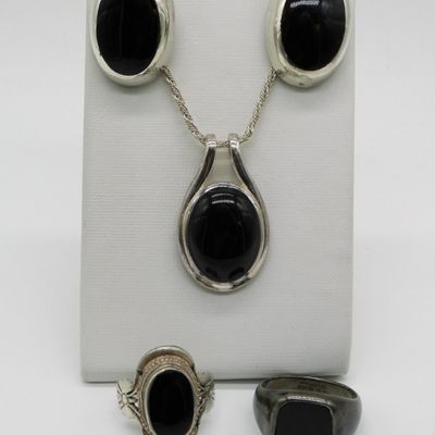 Sterling Silver Black Onyx Set, 4 Pieces