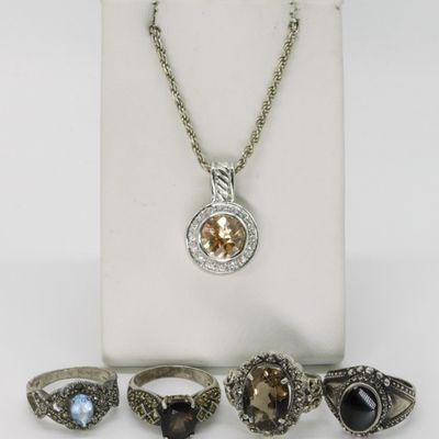Sterling Gemstone Ring Set & Pendant Necklace