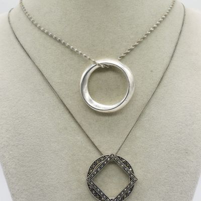 2 Sterling Necklaces - Marcasite & Plain
