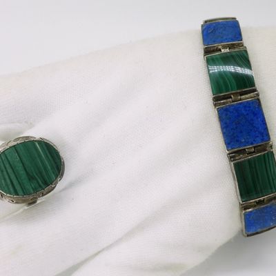 Malachite & Lapis 925 Bracelet & Ring