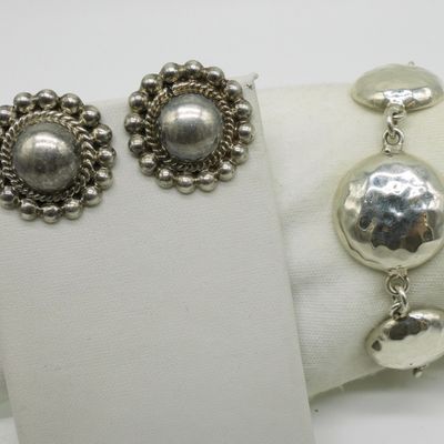Vintage Taxco Sterling Bracelet and Clip On Earrin