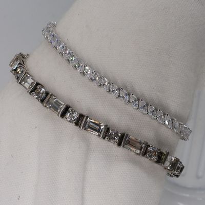 2 Pretty Sterling Gemstone Tennis Bracelets