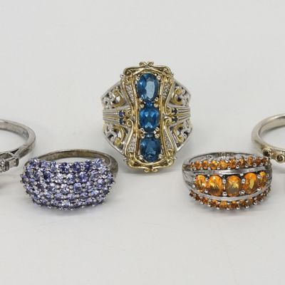 Five Sterling Gemstone Rings