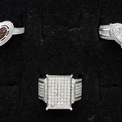 3 Red and White Diamond Sterling Rings