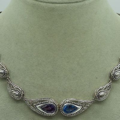 Sterling Silver Filigree Necklace with Gemstones