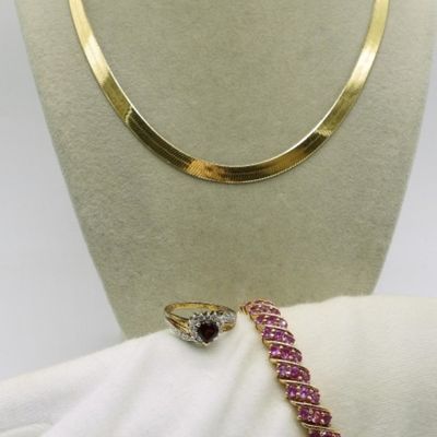Sterling Gold-Tone Necklace, Bracelet, Ring Lot