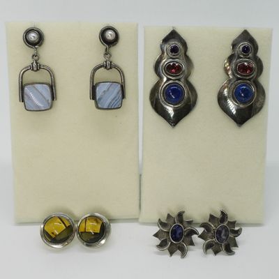 4 Pair Sterling Gemstone Earrings