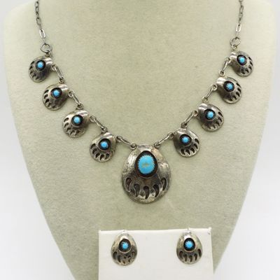 Sterling Bear Claw Necklace & Earrings Set