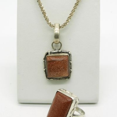 Goldstone 925 Necklace & Ring