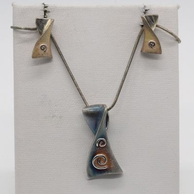 Modernist Sterling Matching Necklace Set