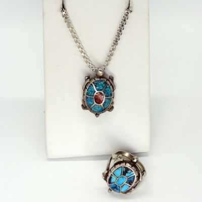 Turquoise Turtles, Sterling Ring & Necklace