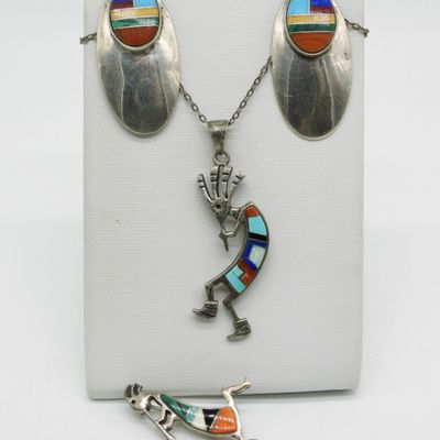 Ella Peter Zuni Earrings & Kokopelli Necklace & Pi