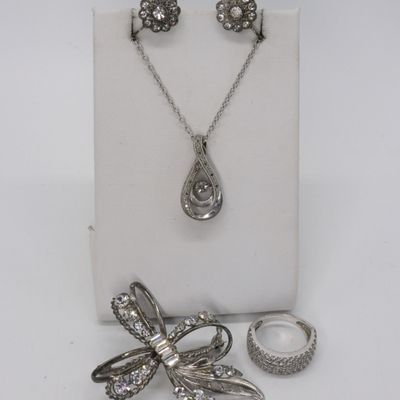 White Rhinestone 925 Brooch, Earrings & More