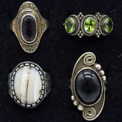 4 Sterling Fashion Gemstone Rings