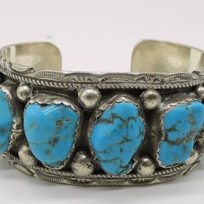 Native American Turquoise 925 Cuff Bracelet