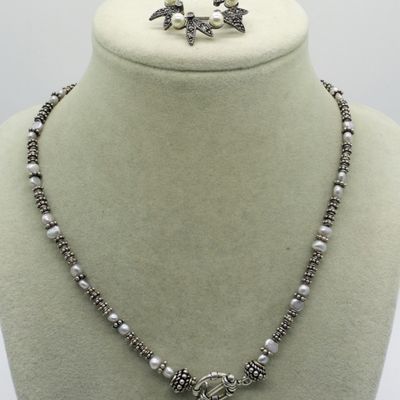 Sterling Pearl Necklace & Marcasite Brooch