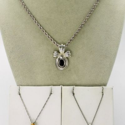 Sterling Necklace Lot, Black Stones