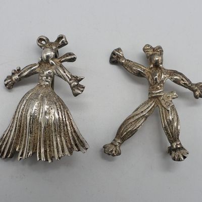 2 Vintage Sterling Scarecrow Brooches