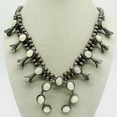 Mother of Pearl, Squash Blossom 925 Necklace