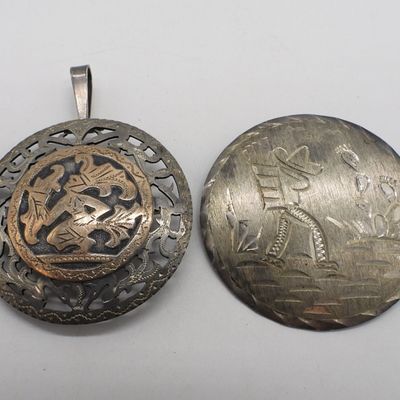 Two Vintage 925 & 900 Brooch / Pendants