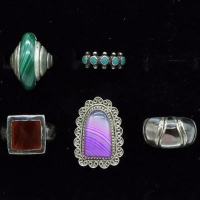 Five Sterling Fashion Gemstone Rings