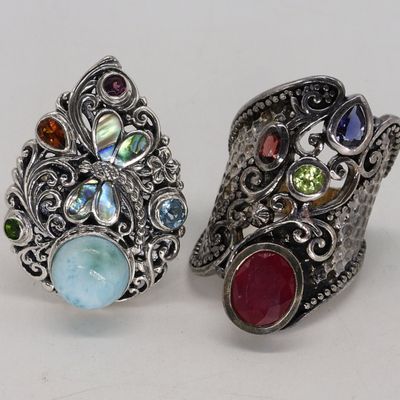 2 Sterling Larimar & Other Gemstone Rings