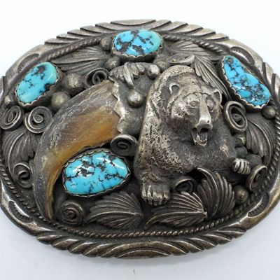 Navajo 925 Turquoise & Bear Claw Belt Buckle