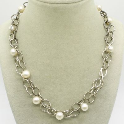 Sterling Silver Pearl Double Strand Necklace 16"