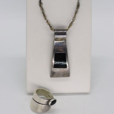 Taxco 925 Black Onyx Necklace & Ring